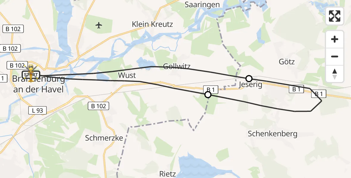 Flugroute Rettungshubschrauber Brandenburg an der Havel - Brandenburg an der Havel, 02 Mai 2026, 06:25
