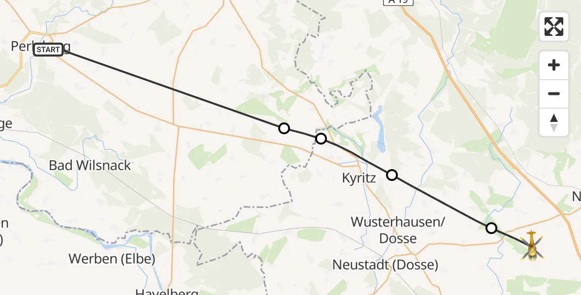 Flugroute Rettungshubschrauber Perleberg - Temnitztal, 02 Mai 2026, 06:27
