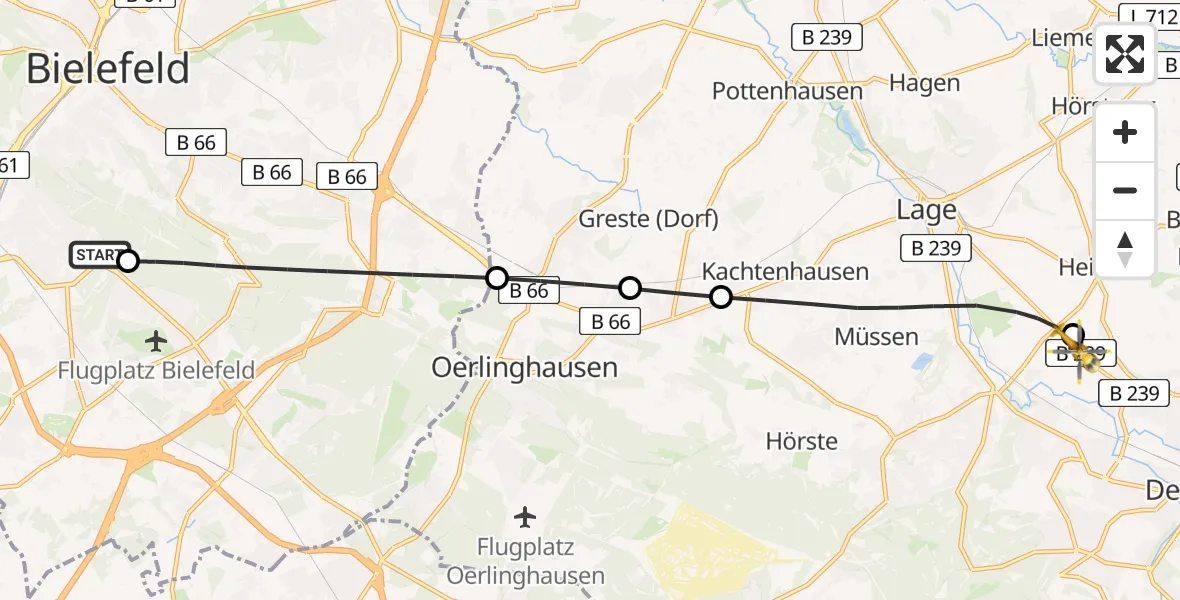 Flugroute Rettungshubschrauber Luftrettungszentrum Bielefeld - Detmold, 02 Mai 2026, 06:57