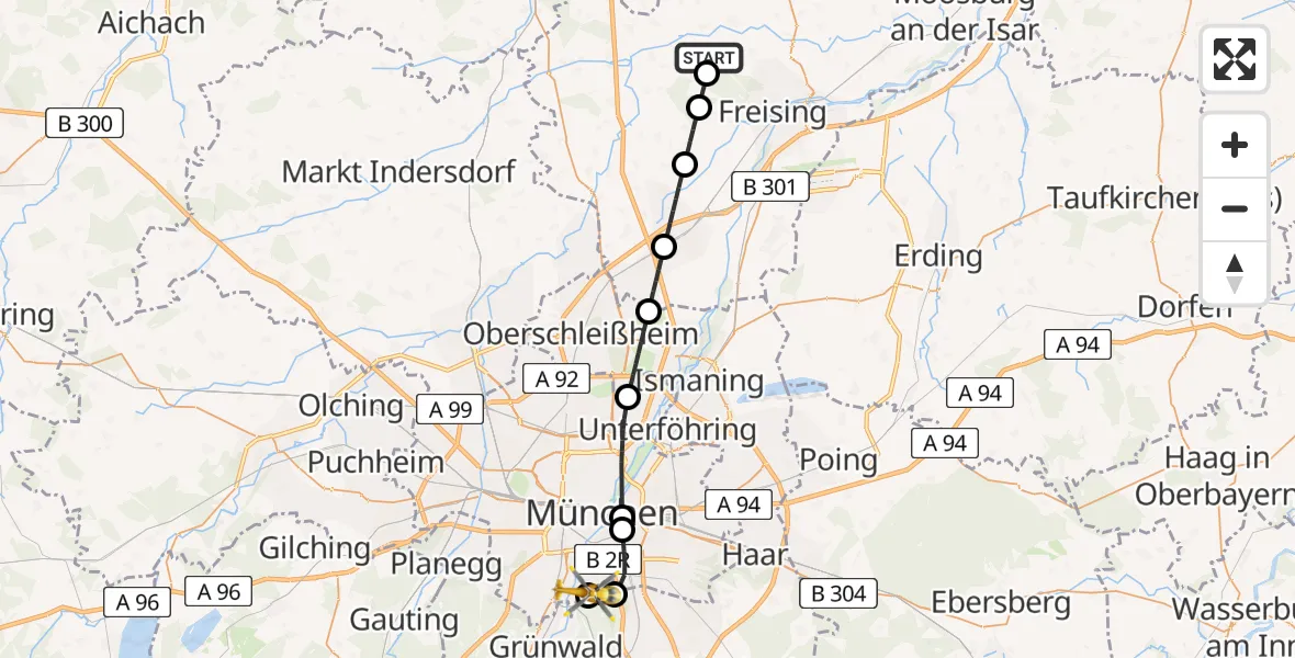 Flugroute Rettungshubschrauber Kirchdorf a.d.Amper - ADAC Air Rescue Center Hubschrauberlandeplatz (Christoph 1), 02 Mai 2026, 07:00