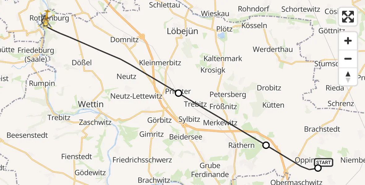 Flugroute Rettungshubschrauber Halle-Oppin Flugplatz - Wettin-Löbejün, 02 Mai 2026, 07:09