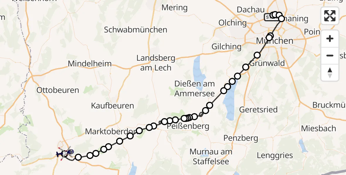 Flugroute Polizeihubschrauber Oberschleißheim - Kempten-Durach Flugplatz, 02 Mai 2026, 07:26