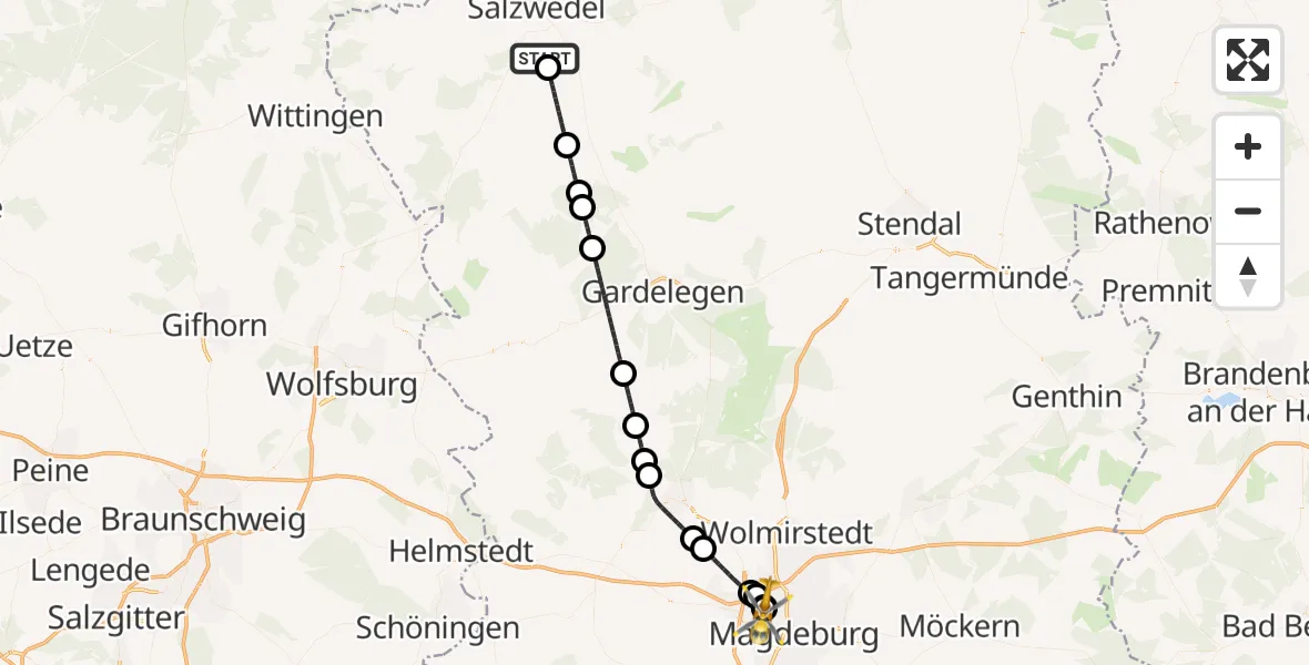 Flugroute Ambulanzhubschrauber Salzwedel - Magdeburg Hospital, 02 Mai 2026, 07:26