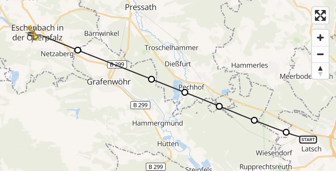 Flugroute Rettungshubschrauber Weiden i.d.OPf. - Eschenbach i.d.OPf., 02 Mai 2026, 07:44