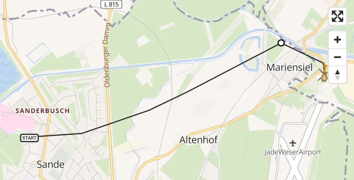 Flugroute Rettungshubschrauber Sande - Wilhelmshaven, 02 Mai 2026, 07:51
