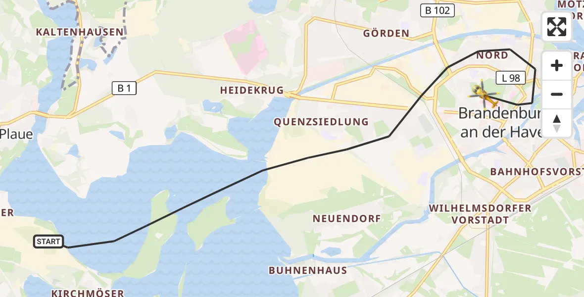 Flugroute Rettungshubschrauber Brandenburg an der Havel - Brandenburg an der Havel, 02 Mai 2026, 07:54