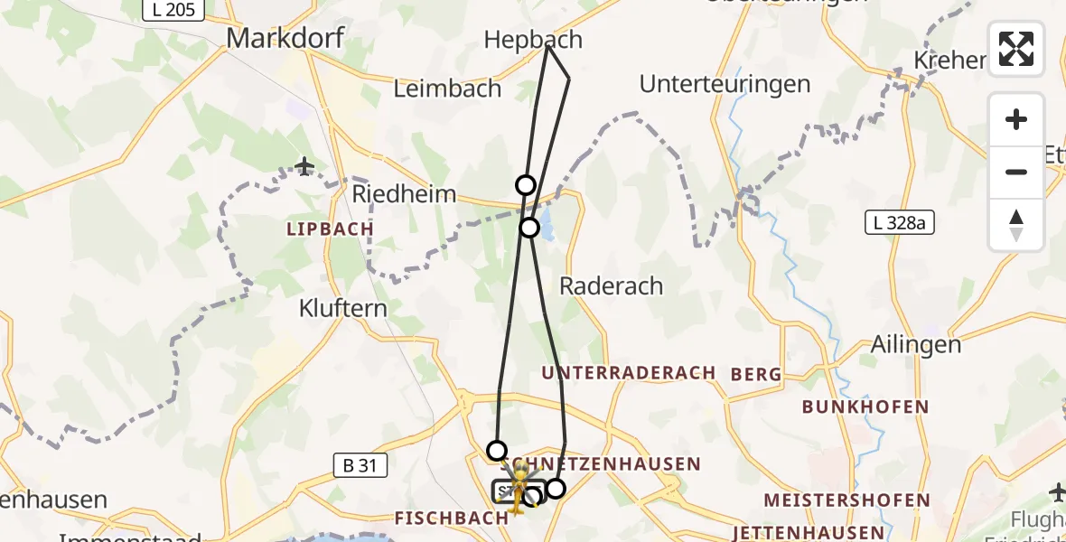 Flugroute Rettungshubschrauber Friedrichshafen Hospital - Friedrichshafen Hospital, 02 Mai 2026, 07:55