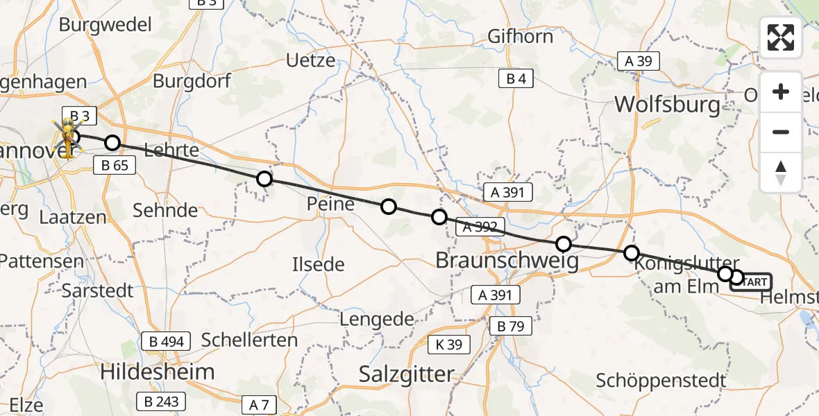 Flugroute Rettungshubschrauber Süpplingenburg - Hannover Luftrettung Hubschrauberlandeplatz (Christoph 4), 02 Mai 2026, 08:01