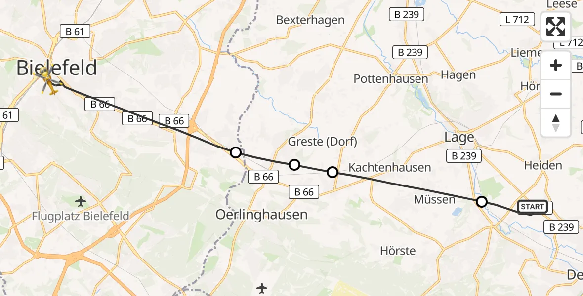 Flugroute Rettungshubschrauber Detmold - Bielefeld, 02 Mai 2026, 08:06