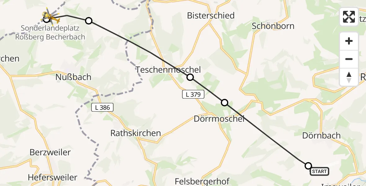 Flugroute Rettungshubschrauber Imsweiler UL - Roßberg Becherbach Flugplatz, 02 Mai 2026, 08:07