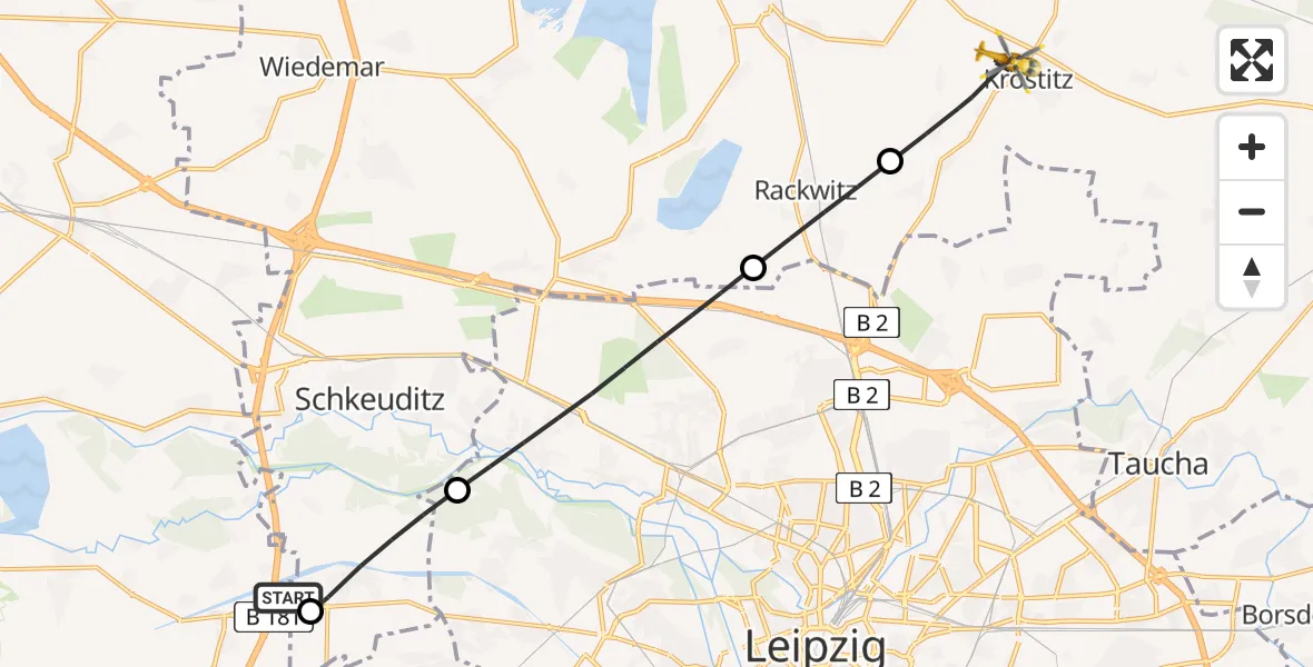 Flugroute Rettungshubschrauber ADAC Air Rescue Station Leipzig/Schkeuditz-Dölzig Hubschrauberlandeplatz (Christoph 61) - Krostitz, 02 Mai 2026, 08:08