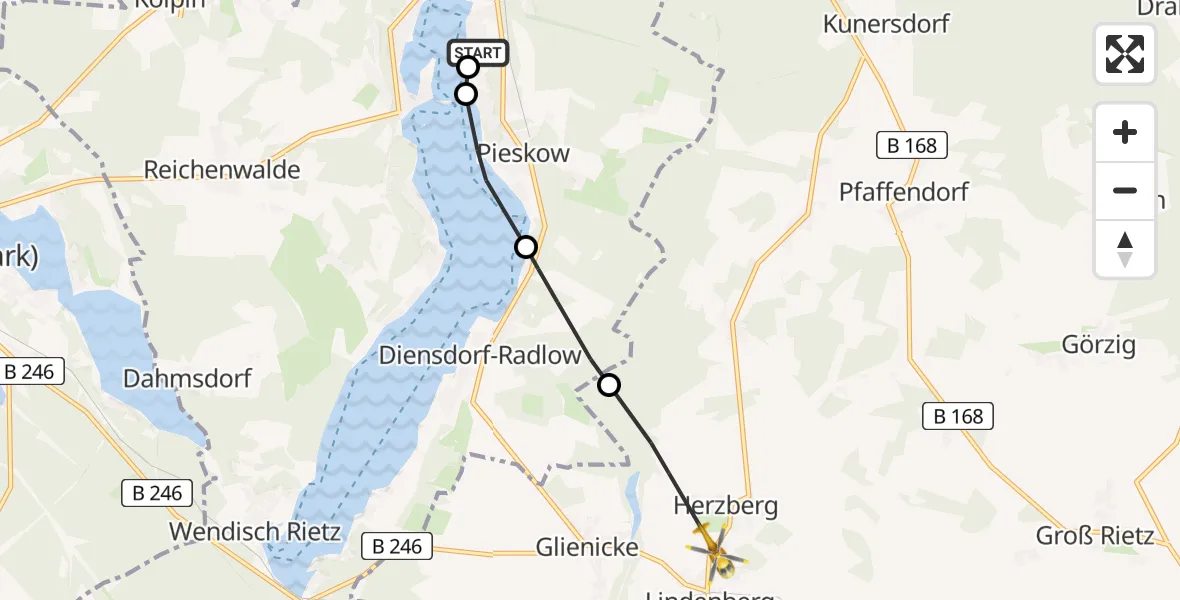 Flugroute Rettungshubschrauber Bad Saarow Hospital - Rietz-Neuendorf, 02 Mai 2026, 08:08