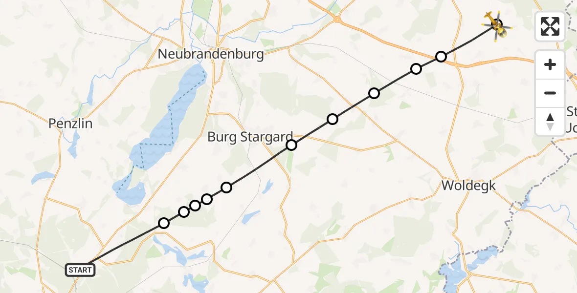 Flugroute Rettungshubschrauber Blumenholz - Schönbeck, 02 Mai 2026, 08:14
