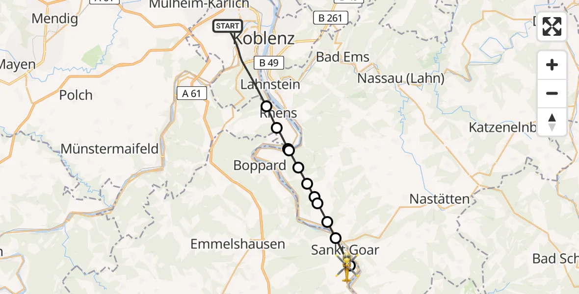Flugroute Rettungshubschrauber Koblenz - Urbar, 02 Mai 2026, 08:29