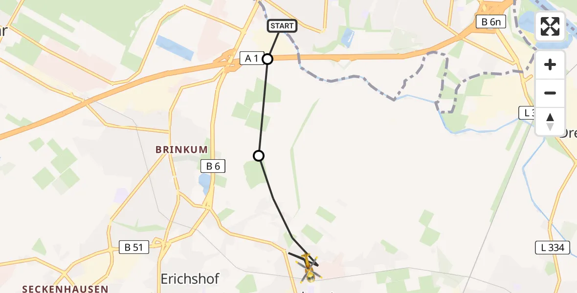 Flugroute Rettungshubschrauber Bremen - Weyhe, 02 Mai 2026, 08:48
