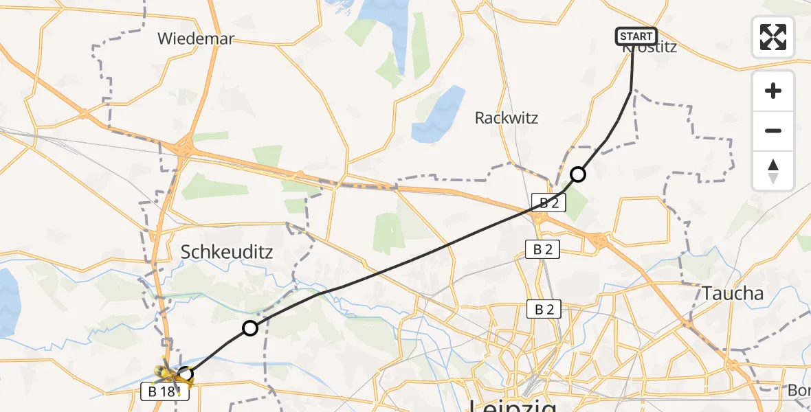 Flugroute Rettungshubschrauber Krostitz - ADAC Air Rescue Station Leipzig/Schkeuditz-Dölzig Hubschrauberlandeplatz (Christoph 61), 02 Mai 2026, 08:51