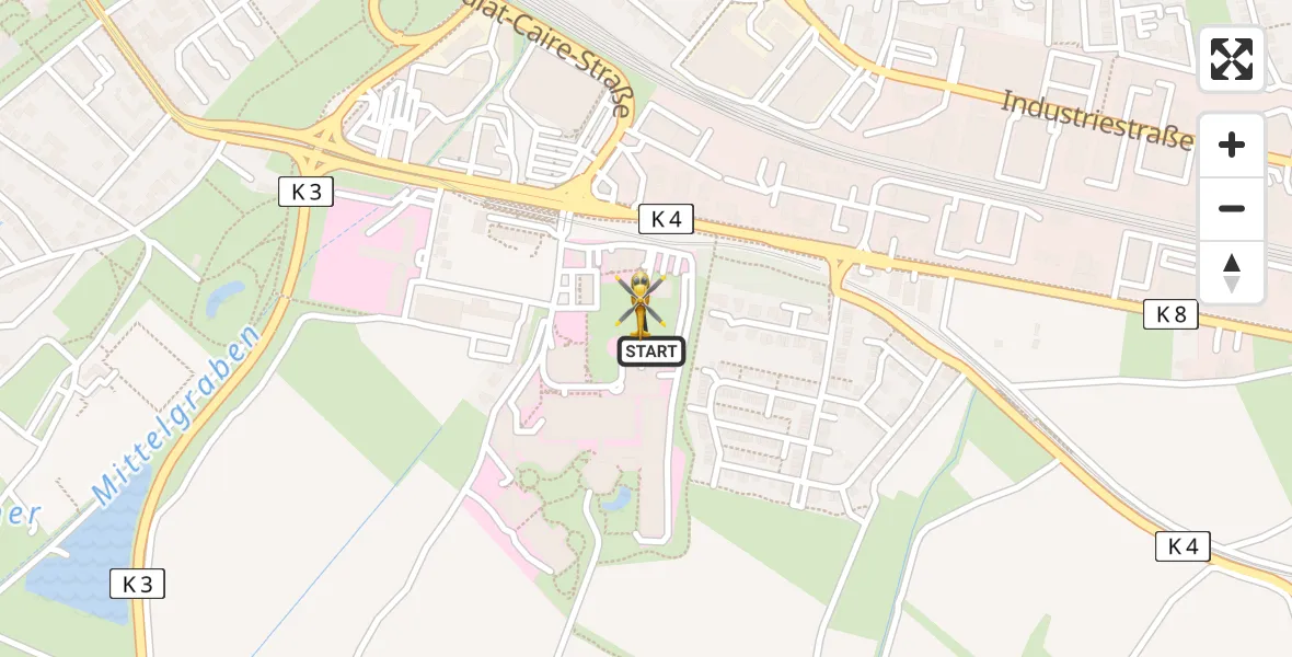 Flugroute Rettungshubschrauber Ludwigshafen Accident Hospital - Ludwigshafen Accident Hospital, 02 Mai 2026, 09:07