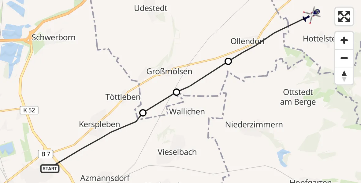 Flugroute Polizeihubschrauber Erfurt - Am Ettersberg, 02 Mai 2026, 09:09