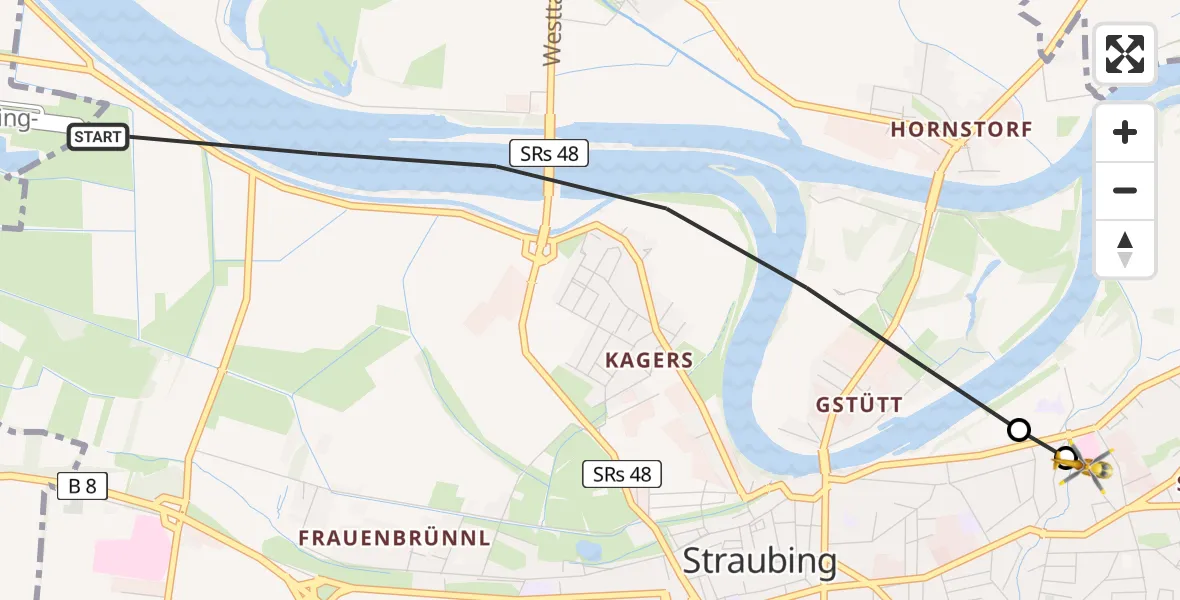 Flugroute Rettungshubschrauber Straubing - Sankt Elisabeth Hospital Straubing, 02 Mai 2026, 09:16