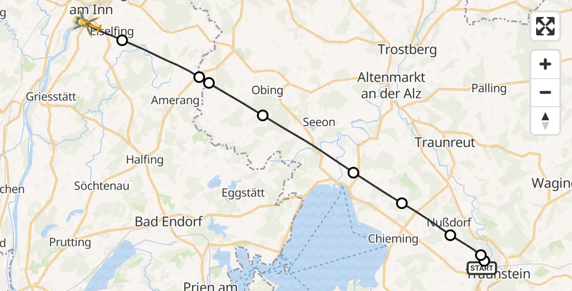 Flugroute Rettungshubschrauber Traunstein Hospital - Eiselfing, 02 Mai 2026, 09:19