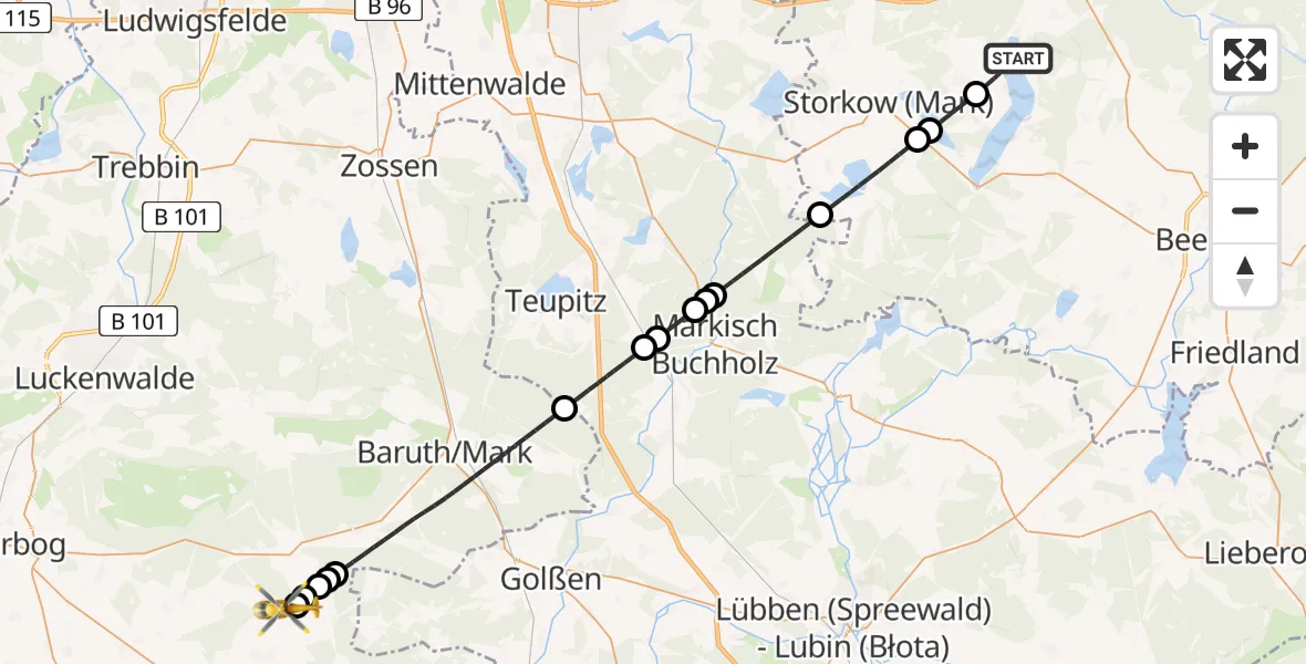 Flugroute Rettungshubschrauber Bad Saarow - Dahme/Mark, 02 Mai 2026, 09:19