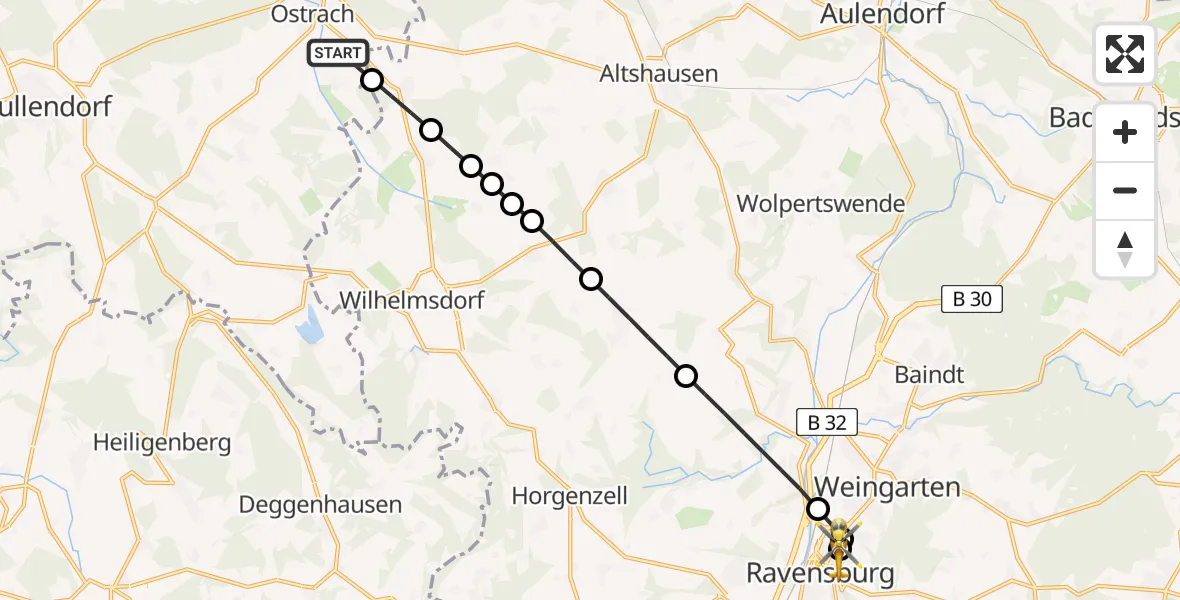 Flugroute Rettungshubschrauber Ostrach - Sankt Elisabeth Hospital, 02 Mai 2026, 09:20
