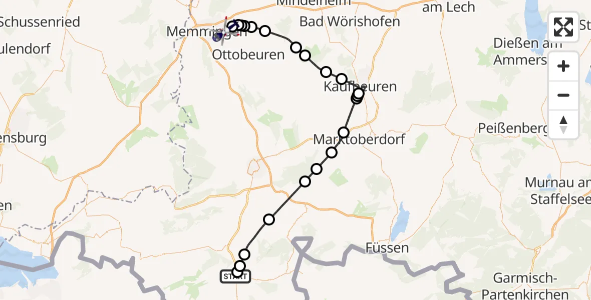 Flugroute Polizeihubschrauber Ofterschwang - Memmingen Allgau Flughafen, 02 Mai 2026, 09:21