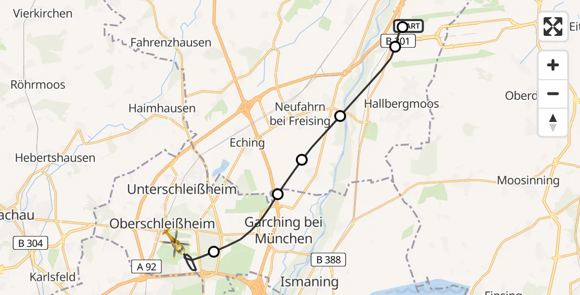 Flugroute Rettungshubschrauber München Flughafen - Oberschleißheim, 02 Mai 2026, 09:23
