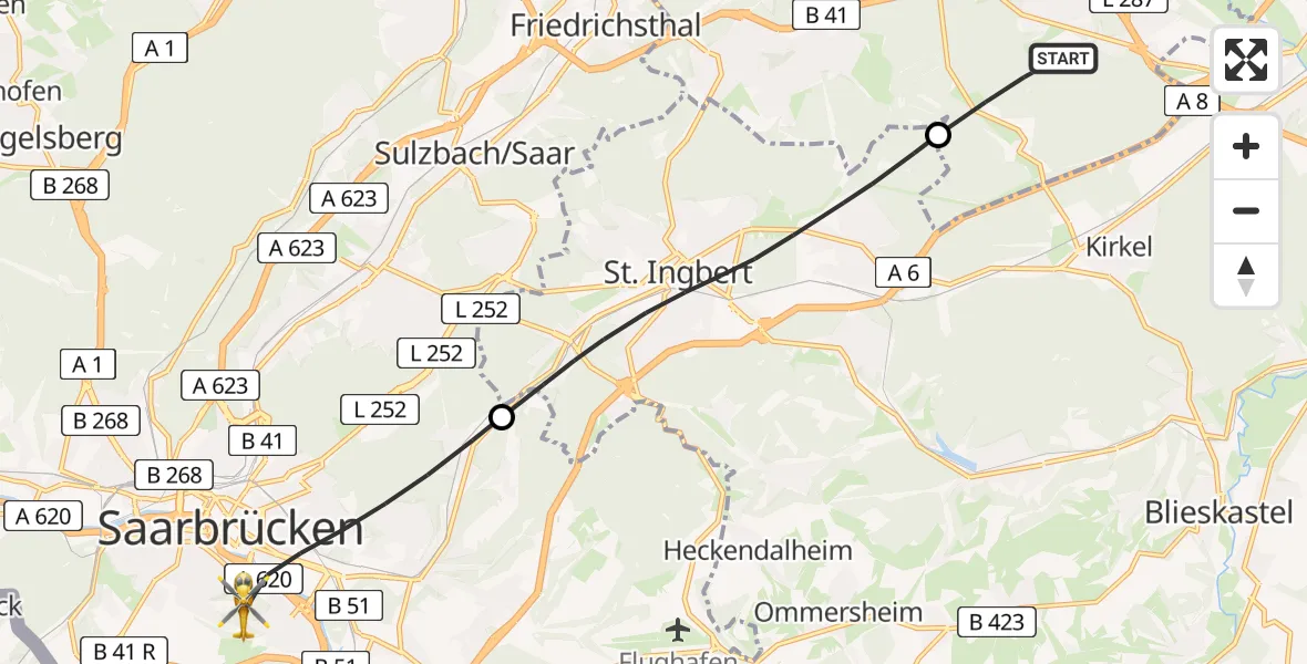 Flugroute Rettungshubschrauber Neunkirchen - Saarbrücken, 02 Mai 2026, 09:26