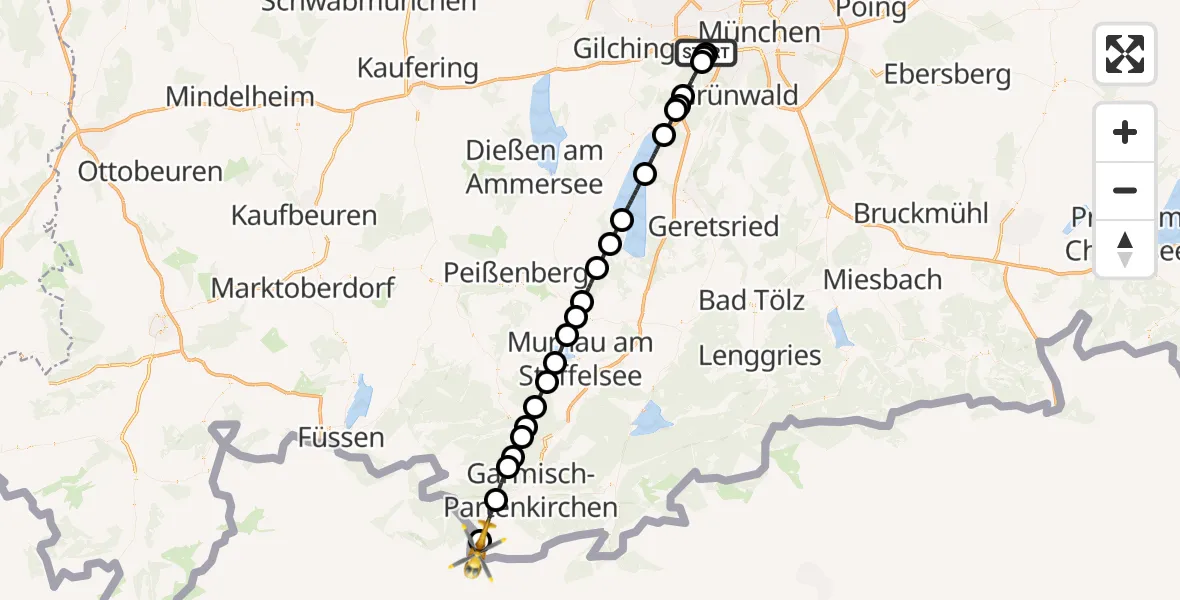 Flugroute Rettungshubschrauber DRF Air Rescue München Hubschrauberlandeplatz - Garmisch-Partenkirchen, 02 Mai 2026, 09:29