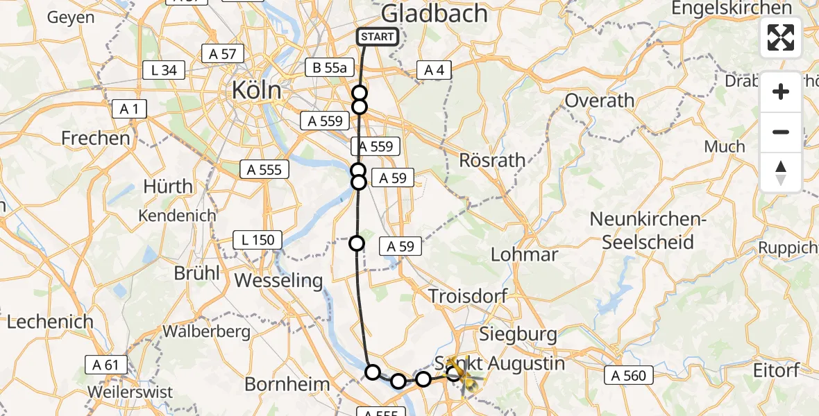 Flugroute Rettungshubschrauber Köln - Sankt Augustin, 02 Mai 2026, 09:33