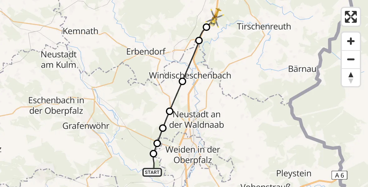 Flugroute Rettungshubschrauber Mantel - Wiesau, 02 Mai 2026, 09:49