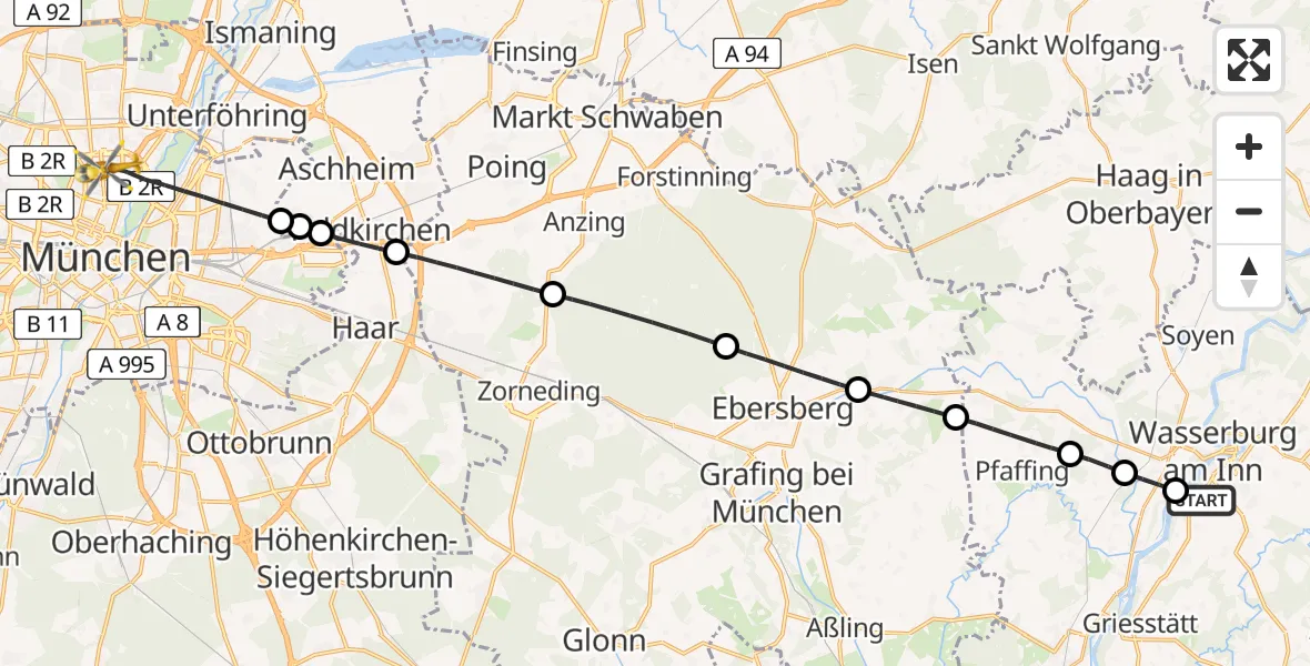 Flugroute Rettungshubschrauber Eiselfing - München, 02 Mai 2026, 09:52