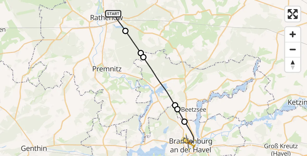 Flugroute Rettungshubschrauber Rathenow - Brandenburg an der Havel, 02 Mai 2026, 10:01