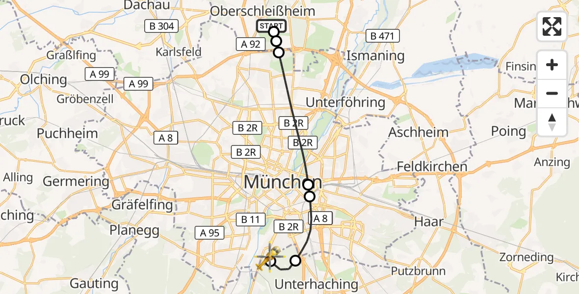 Flugroute Rettungshubschrauber Oberschleißheim - ADAC Air Rescue Center Hubschrauberlandeplatz (Christoph 1), 02 Mai 2026, 10:04