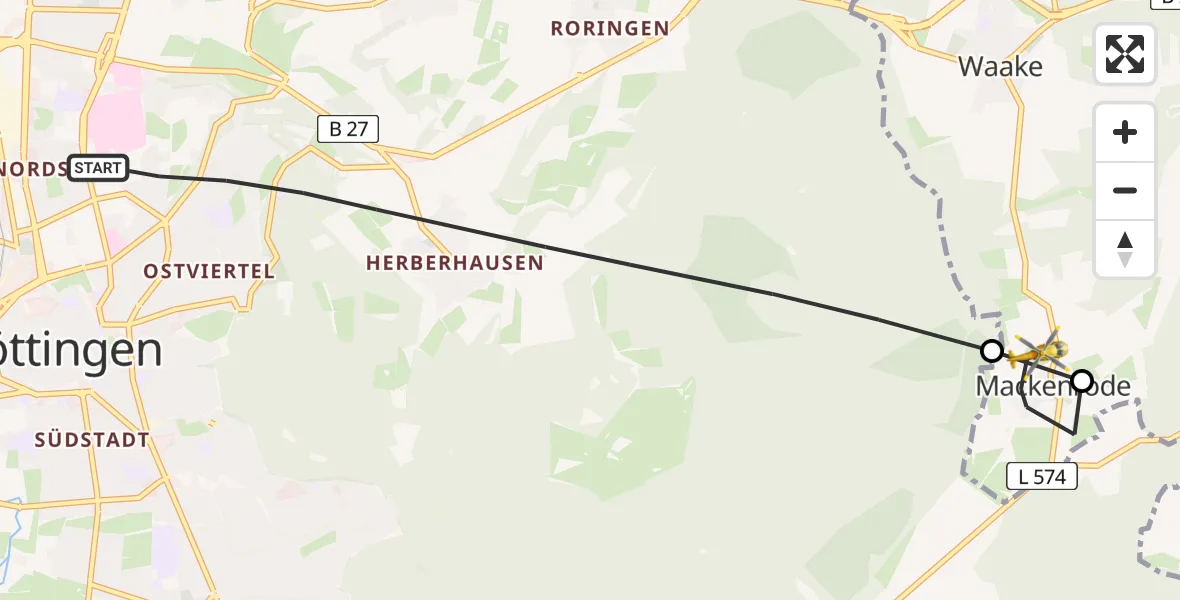 Flugroute Rettungshubschrauber Göttingen - Landolfshausen, 02 Mai 2026, 10:12