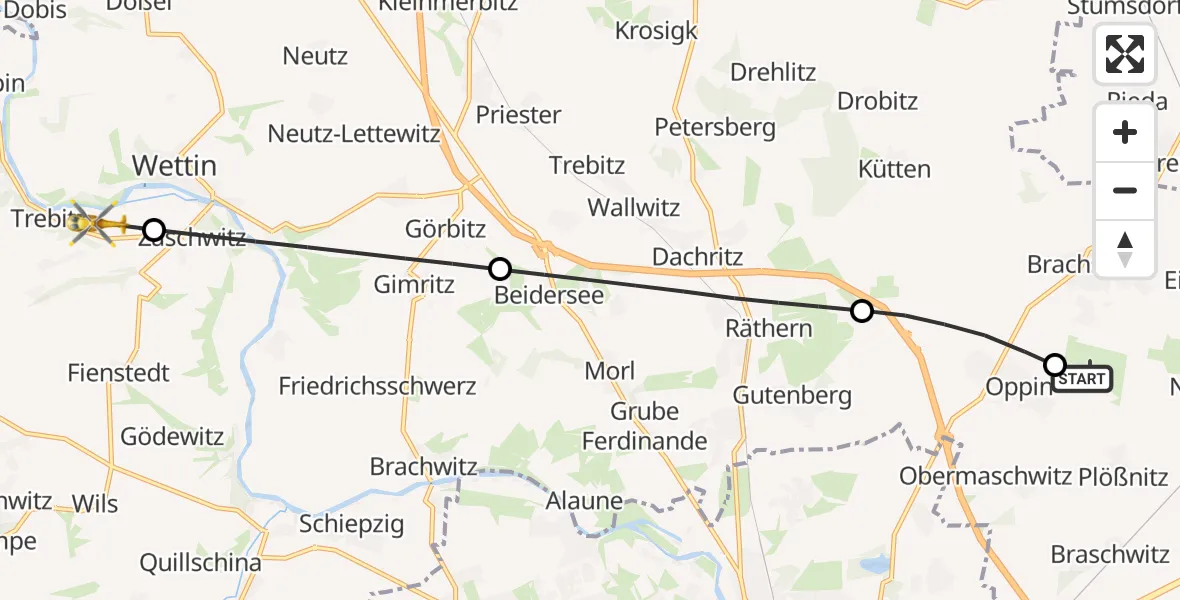 Flugroute Ambulanzhubschrauber Halle-Oppin Flugplatz - Salzatal, 02 Mai 2026, 10:12