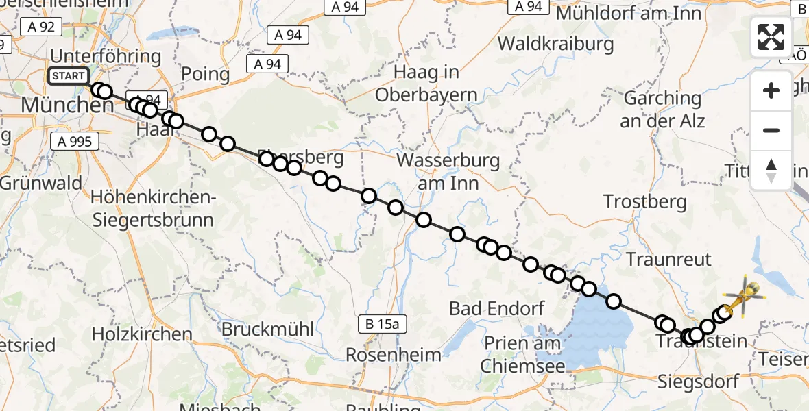Flugroute Rettungshubschrauber München - Wonneberg, 02 Mai 2026, 10:20