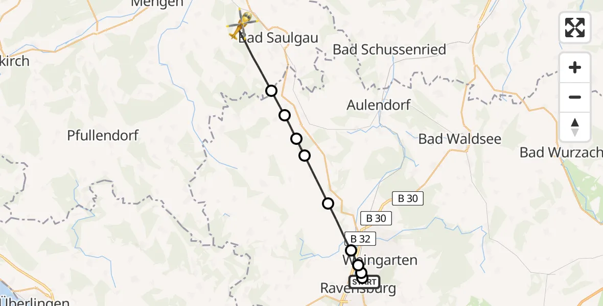 Flugroute Rettungshubschrauber Sankt Elisabeth Hospital - Bad Saulgau, 02 Mai 2026, 10:20