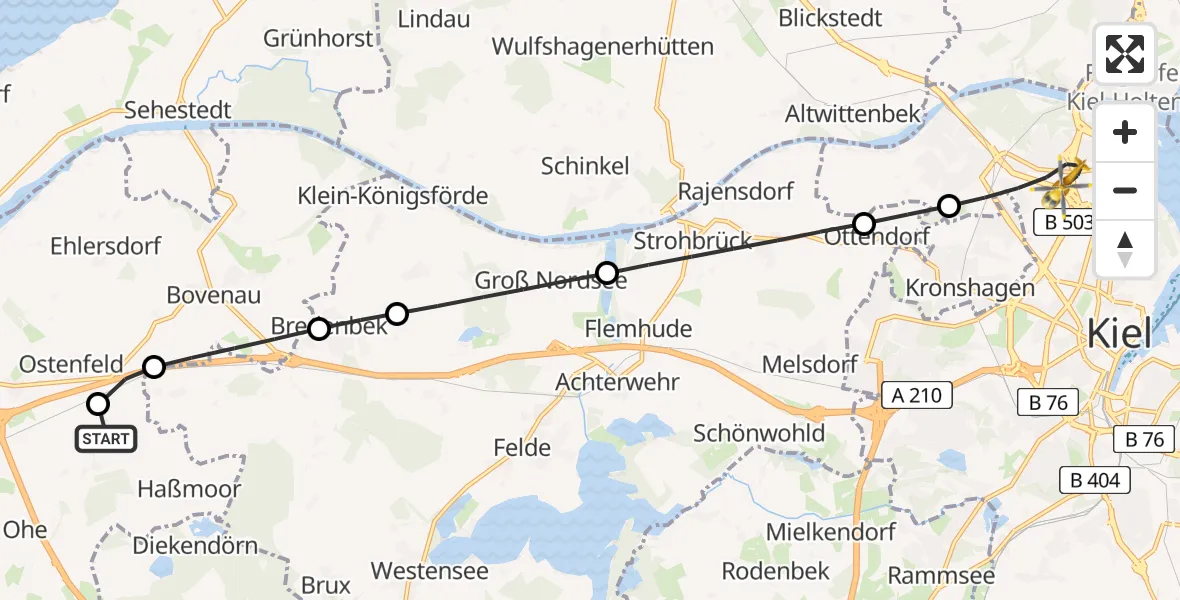 Flugroute Rettungshubschrauber Haßmoor - Kiel, 02 Mai 2026, 10:32