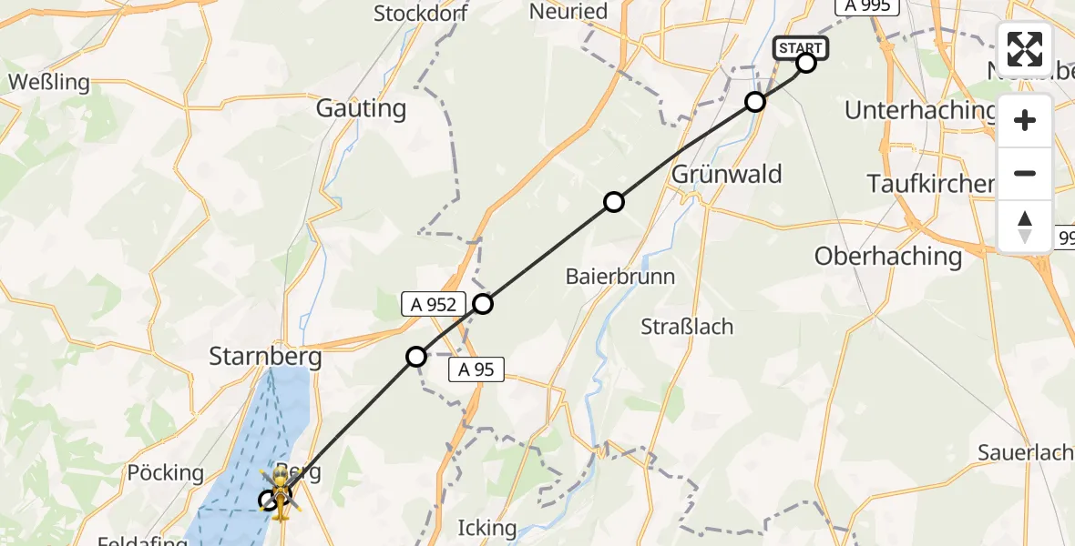 Flugroute Rettungshubschrauber ADAC Air Rescue Center Hubschrauberlandeplatz (Christoph 1) - Berg, 02 Mai 2026, 10:36
