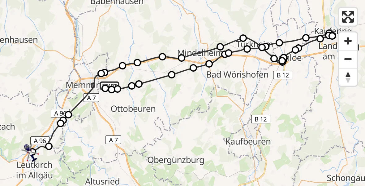 Flugroute Polizeihubschrauber Memmingen Allgau Flughafen - Leutkirch-Unterzeil Flugplatz, 02 Mai 2026, 10:37