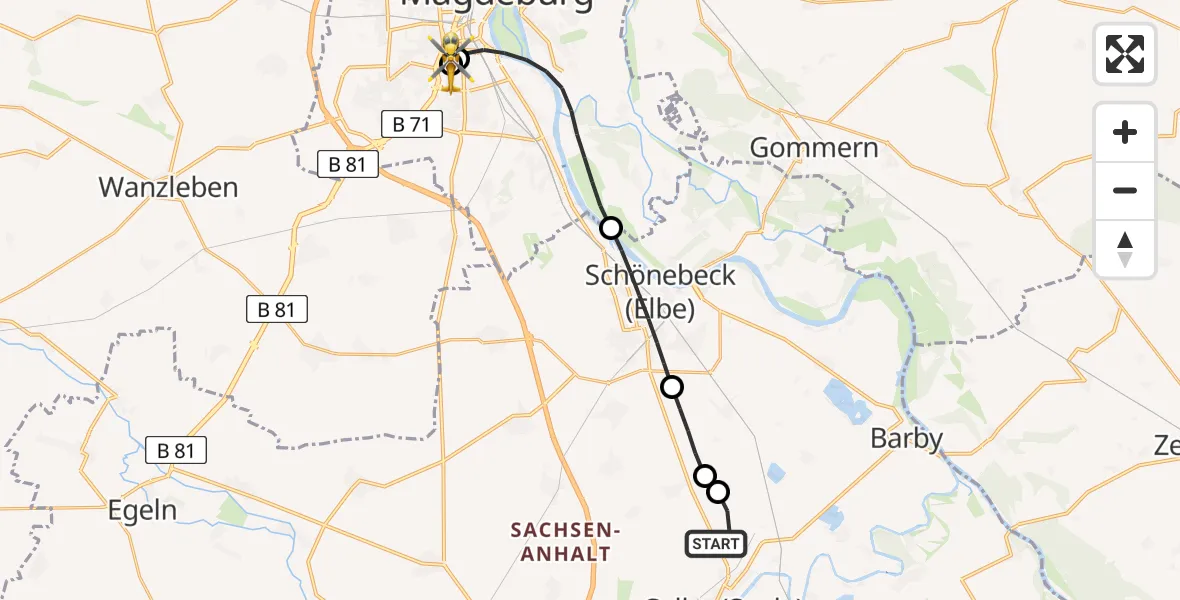 Flugroute Rettungshubschrauber Calbe (Saale) - Magdeburg, 02 Mai 2026, 10:44