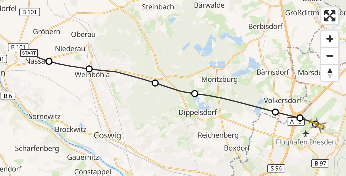 Flugroute Rettungshubschrauber Meißen - Dresden Bundespolizei Hubschrauberlandeplatz, 02 Mai 2026, 10:44