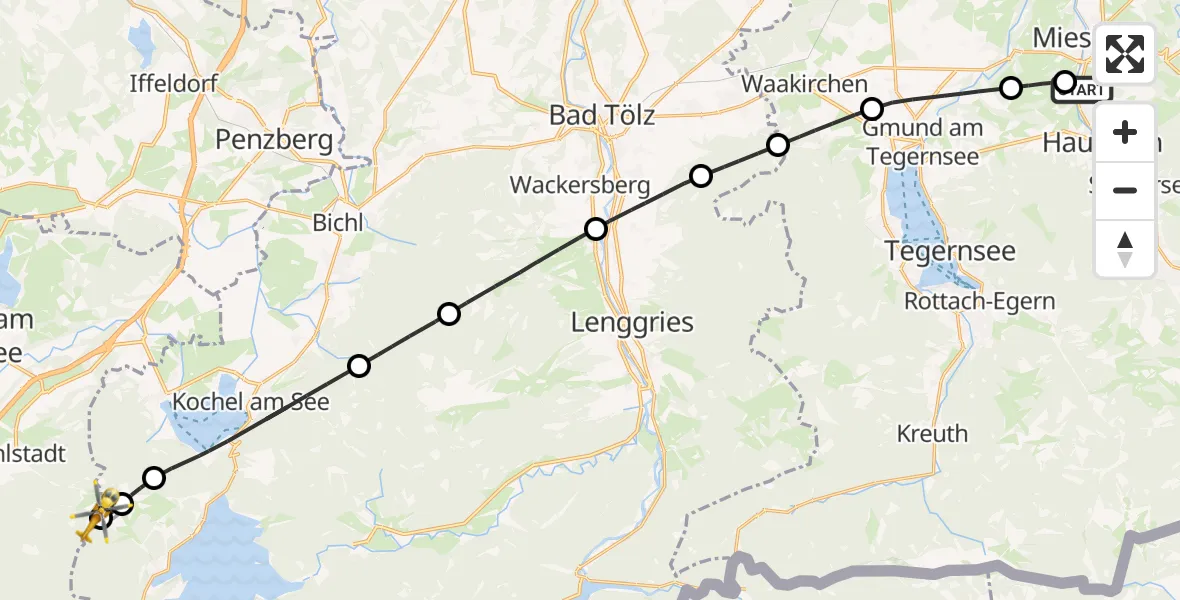 Flugroute Rettungshubschrauber Agatharied Hospital - Ohlstadt, 02 Mai 2026, 10:54