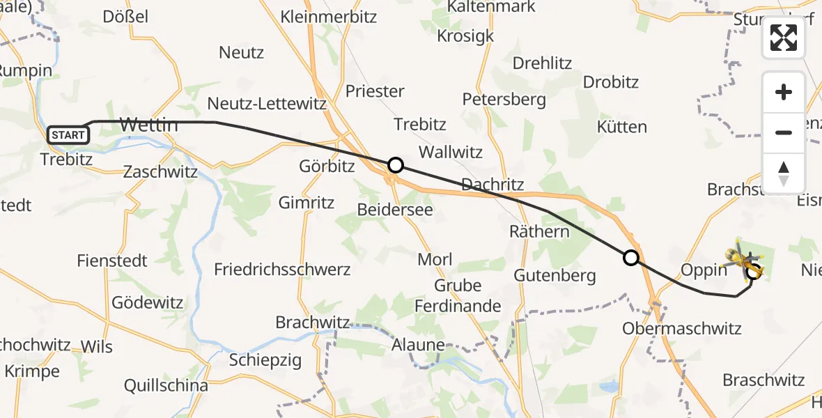 Flugroute Ambulanzhubschrauber Wettin-Löbejün - Halle-Oppin Flugplatz, 02 Mai 2026, 10:55