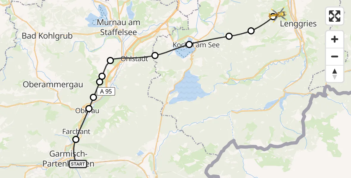 Flugroute Rettungshubschrauber Garmisch-Partenkirchen - Lenggries, 02 Mai 2026, 10:56