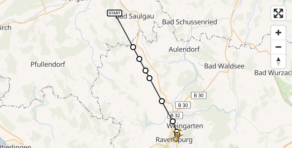 Flugroute Rettungshubschrauber Bad Saulgau - Sankt Elisabeth Hospital, 02 Mai 2026, 11:00