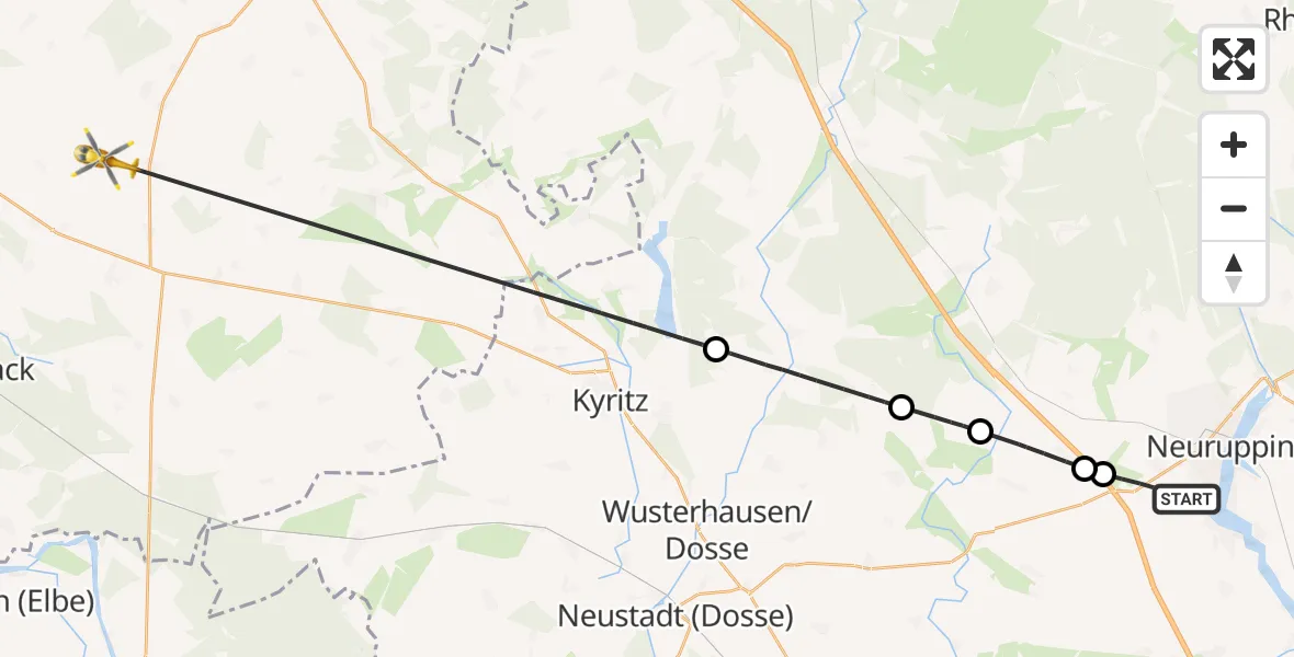 Flugroute Rettungshubschrauber Neuruppin - Plattenburg, 02 Mai 2026, 11:02