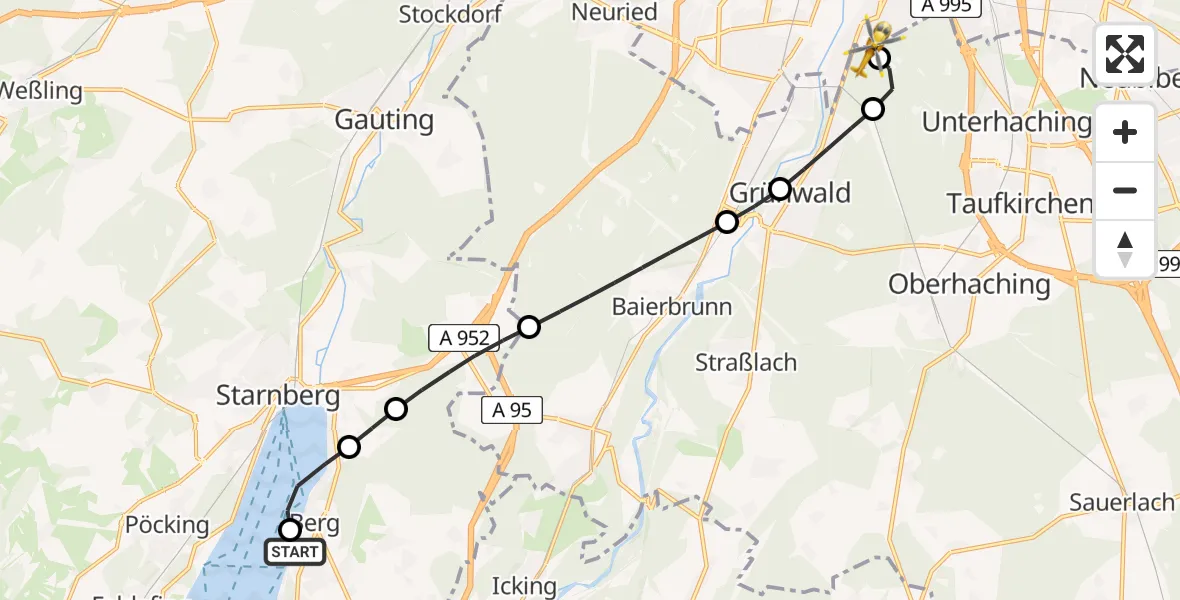 Flugroute Rettungshubschrauber Berg - ADAC Air Rescue Center Hubschrauberlandeplatz (Christoph 1), 02 Mai 2026, 11:03